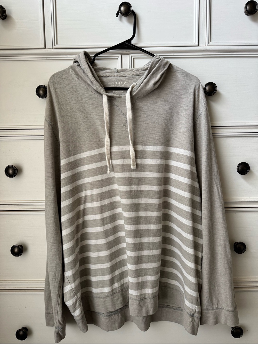 Men’s Sonoma Gray and White Striped Hooded Long Sleeve